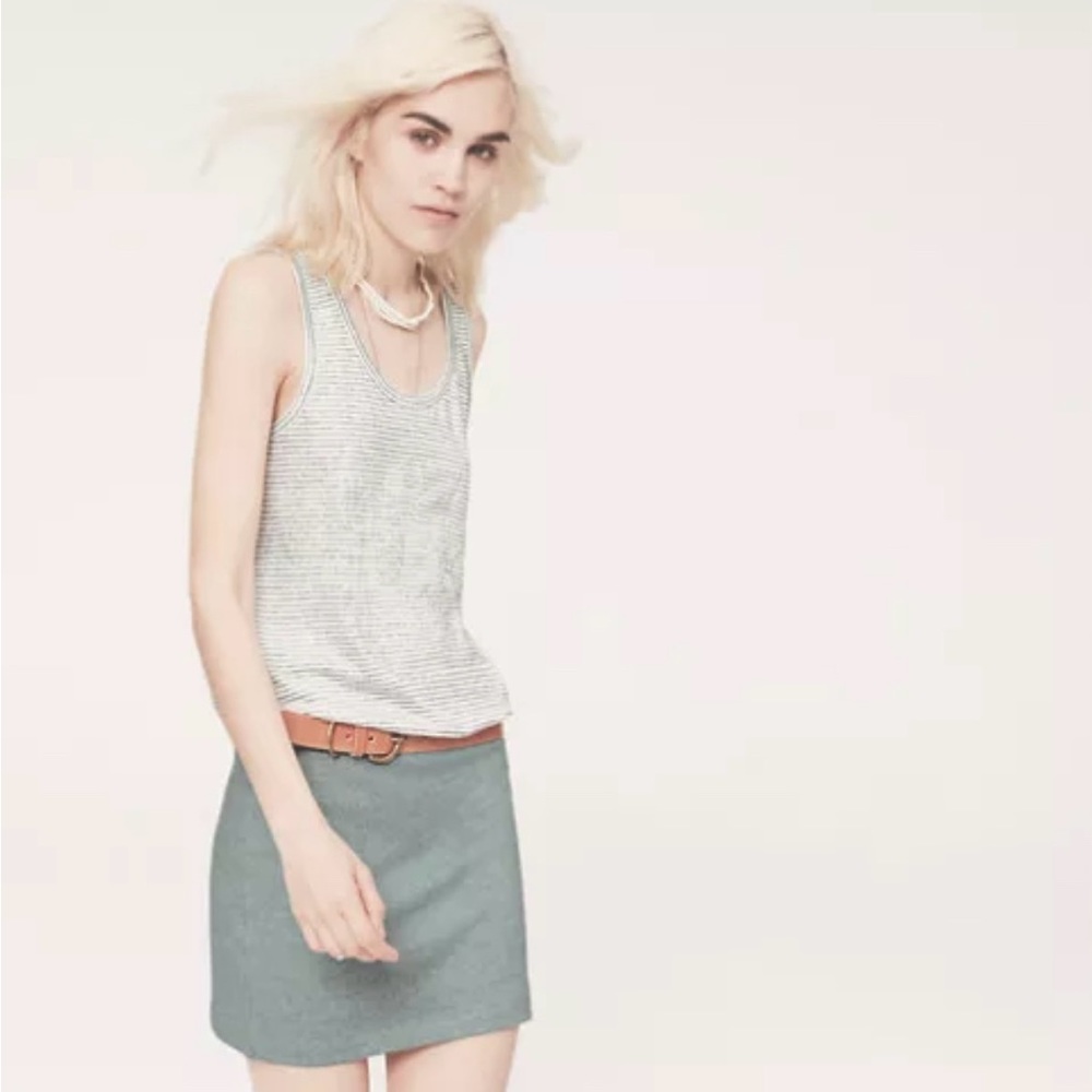 LOU & GREY : Gray White Striped Linen Blend Sleeveless Blouson Dress XS